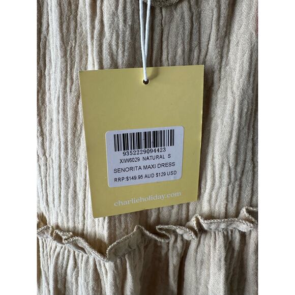 Charlie Holiday Anthropologie Senorita Maxi Dress Tiered Tie-Back - Picture 6 of 7